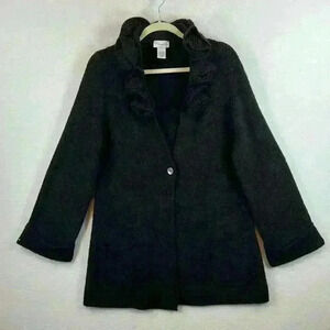 Soft Surroundings Rosette Cardigan Sweater Size S/M Black Acrylic/Alpaca/Wool